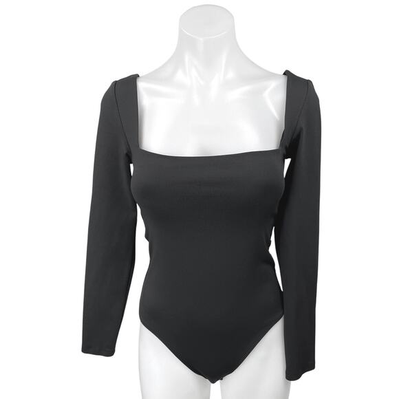 Aritzia Babaton Women's Black Long Sleeve Square Neck Bodysuit Top Size M - Picture 1 of 5